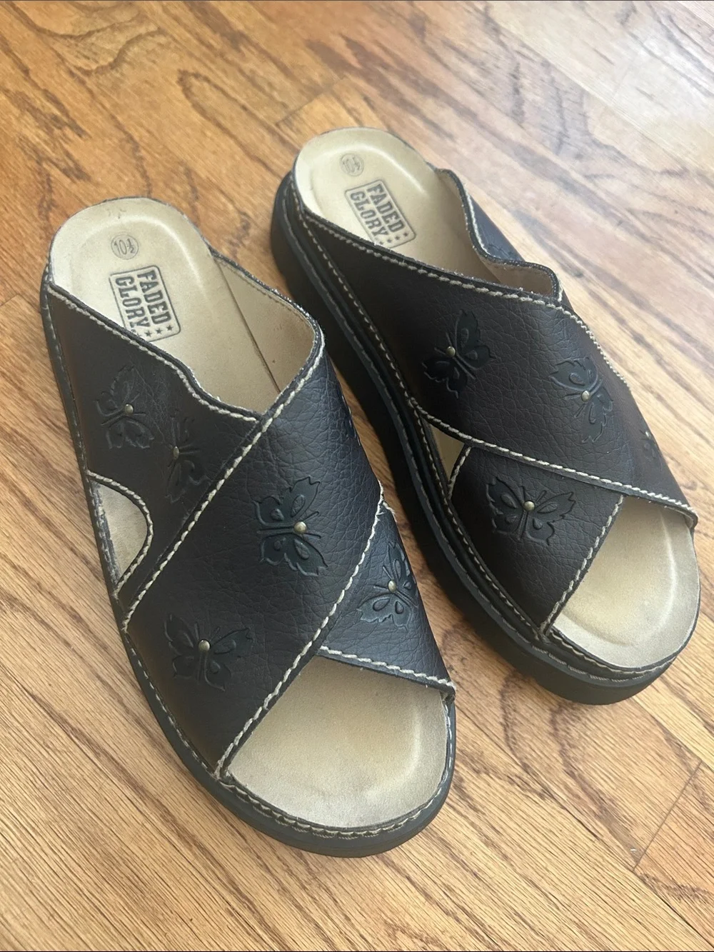 VTG Y2K Faded Glory Butterfly Chunky Platform 90s Grunge Slide Brown Size 10.5